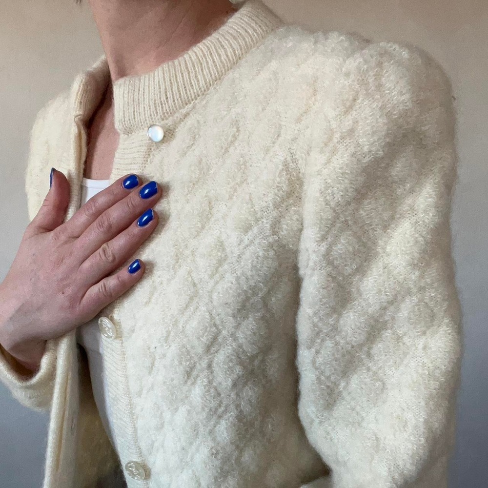 Vintage Mohair Wool Long Cardigan - Cable Knit by Charlotte